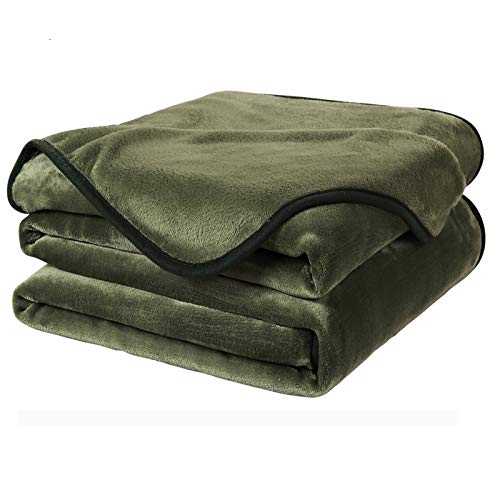 Soft Travel Size Blanket All Season Warm Fuzzy Microplush Lightweight Thermal Fleece Blankets for Couch Bed Sofa,Throw,50x61 Inches,Olive Green