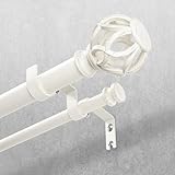 TVWOO 1 Inch Double Curtain Rod:White Adjustable Heavy Duty Curtain Rods for Windows 36-88' Decorative Vintage Double Drapery Rod with Twisted Cage Finials for Bedroom/Living Room/Kitchen(All-Metal)