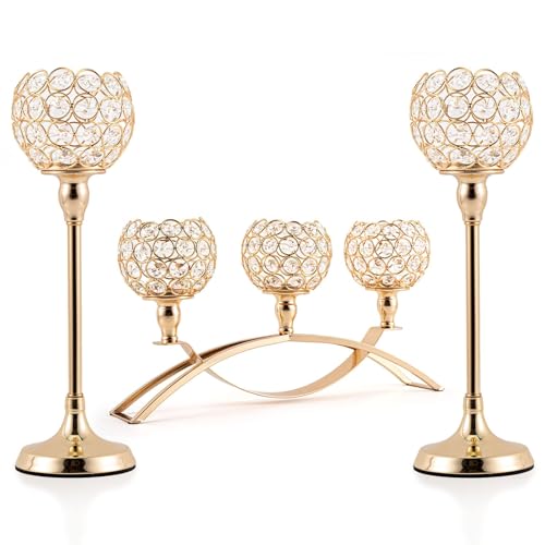 VINCIGANT Set of 3 Gold Candle Holders Wedding Table Centerpieces,Tealight