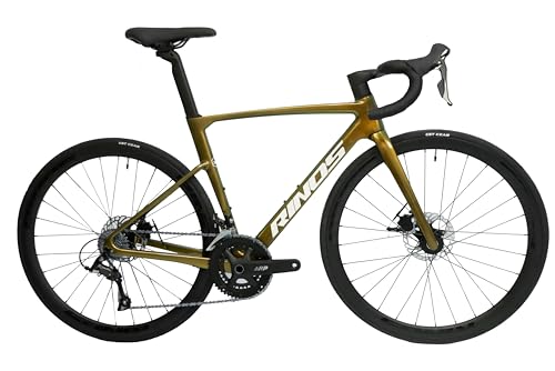 Rinos Odin 1 - Bicicleta de Carretera Carbono T800, Sora 18V, Frenos Disco, 8.8kg, Ruedas 38mm, Montaje 95% - Garantía 2 Años (Dorado Camaleónico, XS)