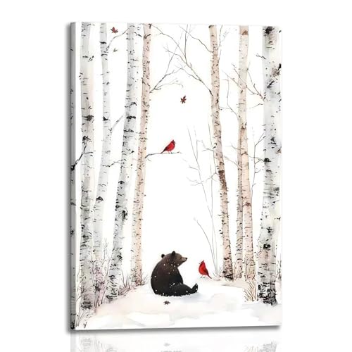 YSDPIC Winter Forest Bear and Cardinal 16x24