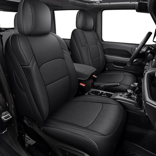 AOMSAZTO Custom Fit Seat Covers for Jeep Gladiator JT 2020 2021 2023 2024 2025 2026 Full Set Black Car Seat Protectors Premium Faux Leather Automobile Seat Seat Cover