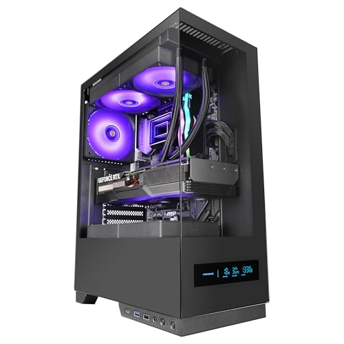 Mars Gaming MC-Pulsar, Boîtier Gaming ATX, Écran LCD Frontal en Temps réel, Double Verre Trempé Frontal et Latéral, Système de Câblage CABLEHATCH, Refroidissement Liquide Jusqu'à 240mm, Noir