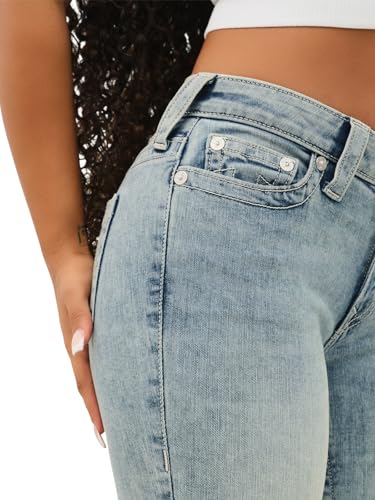 True Religion Women's Billie Mid Rise Straight Stretch Single Needle Stitching Jeans Pant3