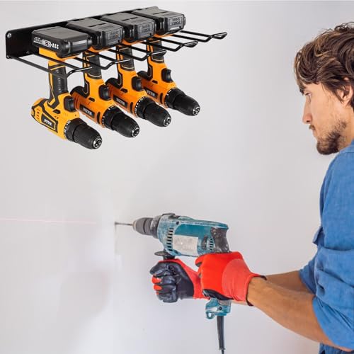 ZOFUN Werkzeugspeicher Aufbewahrung, Werkzeughalter Wand Power Tool Organizer, Werkzeugspeicher Wandhalterung Werkzeugregal 4 Steckplätze Elektrowerkzeug Organizer für Garage, Werkstatt