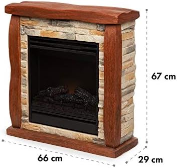 Klarstein Lienz Electric Fire with Flame Effect - Electric Fireplace, Electric Fire Place, 900/1800W, OpenWindow Detection, Dimmable Light, Weekly Timer, Thermostat, Remote, Stone Look, Reddish Brown
