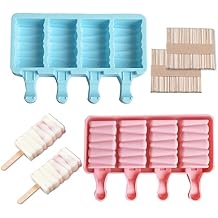 Set of 2 Ice Cream Palettes Mold, Cakesicle Molds Silicone, Cake Pop Mold,Silicone Popsicle Molds, BPA-free Ice Pop Mold Silicone 4 Cavities With 100 Wooden Sticks
