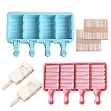 Set of 2 Ice Cream Palettes Mold, Cakesicle Molds Silicone, Cake Pop Mold,Silicone Popsicle Molds, BPA-free Ice Pop Mold Silicone 4 Cavities With 100 Wooden Sticks