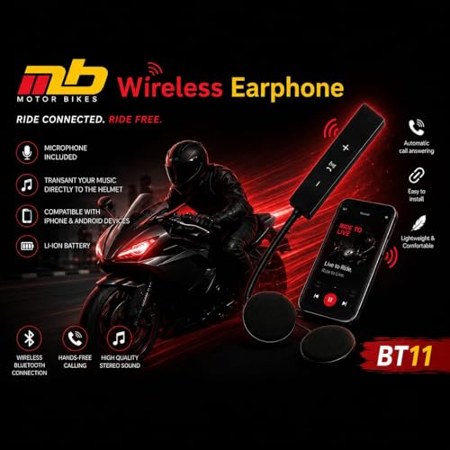Image of Wireless Helmet Bluetooth Headset with Mic and Type C Charging | Hd Music Hands Free Calling and Voice Assistant | Universal Fit Motorcycle Helmet Bluetooth Device Black
