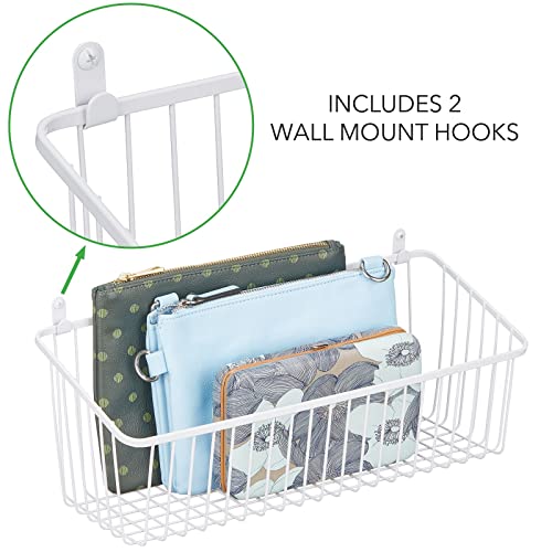 Mdesign Metal Wire Wall Mounted Storage Organizer Basket Bin For Kitchen, Bedroom, Bathroom - Mountable Hanging Organization In Pantry, Closet, And Cabinet - Unity Collection - 2 Pack - White #TOP3