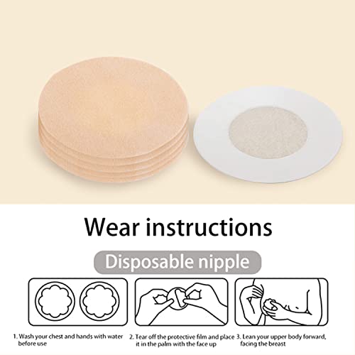 Jamiptoc 40 Pieces Nipple Covers Breast Petals, Self-Adhesive Thin Natural & Invisible Satin Comfortable Disposable Nipple Pasties Breast Pads Stickers Sexy No Show Bra For Women, Beige Round #TOP3
