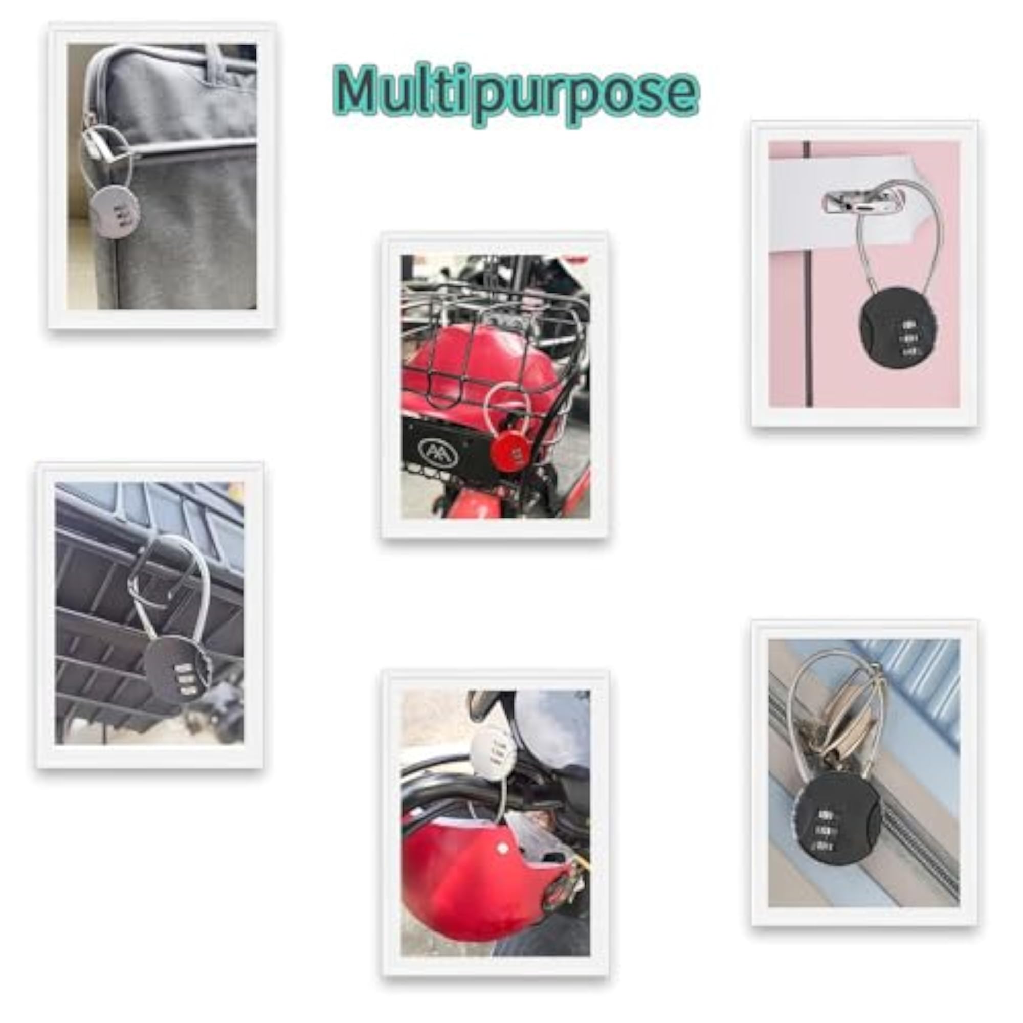 Universal 2 Pack Combination Cable Padlock with 3-Digit Resettable Password