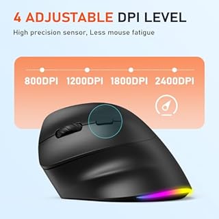 MEETION Left-Handed Ergonomic Mouse, Wireless Vertical RGB Rechargeable Mouse, Bluetooth(5.2 + 3.0) & USB-A with USB-C Adapter 4 Adjustable DPI Mice for Mac/Windows/PC/Tablet/iPad Black
