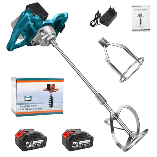 Agitatore a batteria per vernice e calcestruzzo con 2 batterie da 1500 mAh, miscelatore per malta senza spazzole a 6 velocità e 2 fruste, per miscelare malta di mangimi, vernice, colla