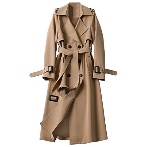 SOMTHRON Women's Double Breasted Long Trench Coat Belted Notch Lapel Overcoat Windproof Classic Outerwear CM-2XL Cover