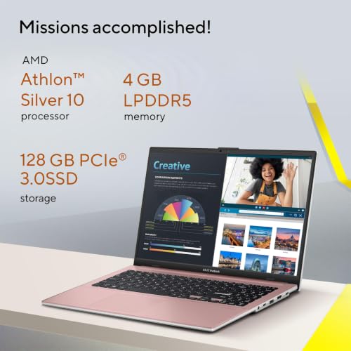 Image of ASUS Vivobook Go 15 Laptop, 15.6 inch FHD 16:9 Display, AMD Athlon Silver 10 Processor, AMD Radeon Graphics, 4GB RAM, 128GB SSD, Windows 11 Home, Rose Pink, E1504FA-PS04-P