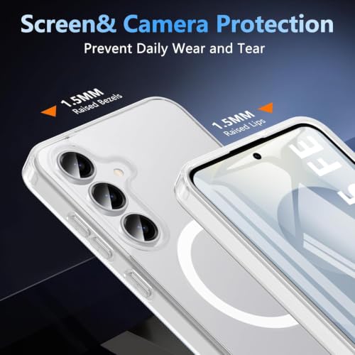 Image of Elzzi MagSafe Compatible Case for Samsung S25 FE Translucent Matte Bottom Kickstand Shockproof Slim Anti-Fingerprint Magnetic Hybrid Protective Cover (White)