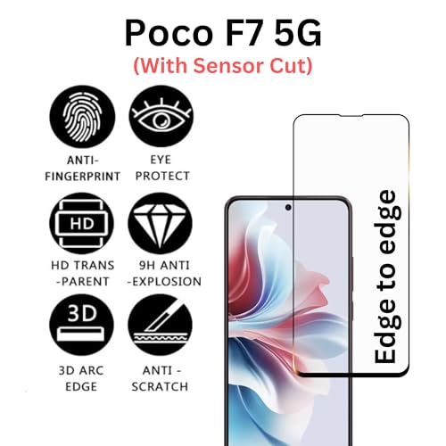 Image of compatible with Poco F7 5G Tempered Glass [with warranty] screen protector guard Full Edge to Edge 9H Full Glue FHD with Easy Installation kit - Pack of 1 | 6.83 Inch (compatible with PocoF7 / F 7)