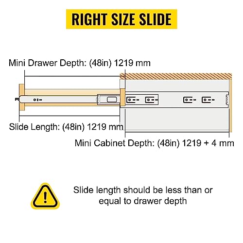 VEVOR Heavy Duty Drawer Slides 48 Inch 500 lb, 1 Pair Full Extension Side Mount Ball Bearing Rails with Dual Lock for Industrial Cabinets Tool Chests and Workbenches by VEVOR - Image 5