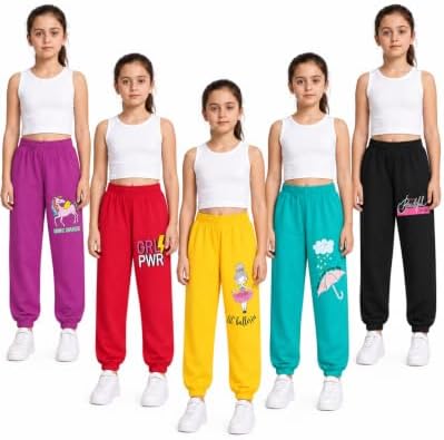 KYDA KIDS® Girls 100% Pure Cotton Printed Track Pants | Elastic Waist Loose Fit Casual Summer Wear | Soft Comfortable Kids Trousers Multicolor Combo (Pack of 5)