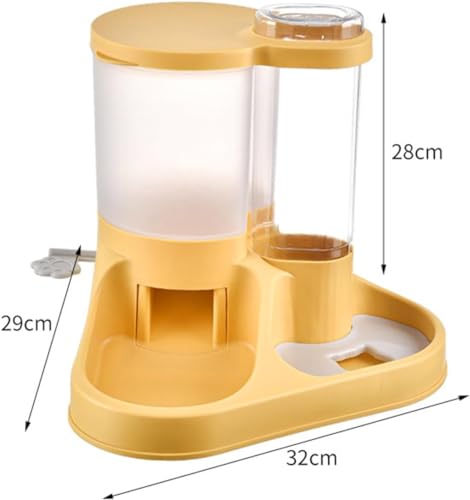 Image of Dog Bowl, 2 in 1 Automatic Cat Food and Water Bowl Set with Water Dispenser and Stainless Steel Bowl for Cats and Small Dogs Automatic Water Feeder Water Drinker (Yellow)