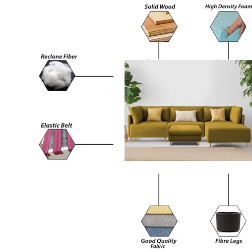 Image of Carina RHS 4 Seater L Shape Sofa Set with Center Table for Living Room (Yellow Fabric) Premium Fabric Sofa