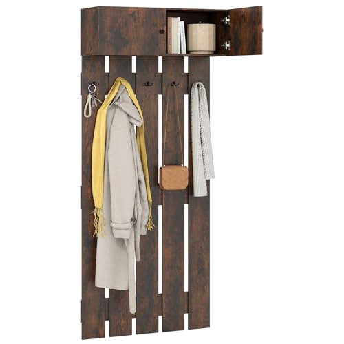 Giantex Wall Mounted Coat Rack, 2-in 1 Hall Tree w/ 5 Double Hooks & 2-Door Cabinet, Space-Saving Garment Rack, Entryway Clothes Rack for Hallway Bedroom Bathroom (Rustic Brown)