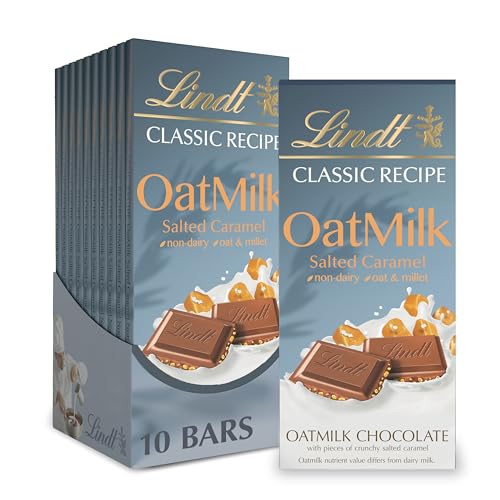 Image of Lindt CLASSIC RECIPE Non-Dairy OatMilk Salted Caramel Chocolate Candy Bar, 10 Pack, 3.5 oz.