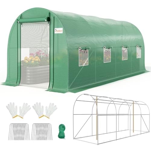 KING BIRD Premium 15x6.6x6.6FT Greenhouse for Outdoors, Large Walk-in Upgraded Galvanized Metal Frame, Mesh Door Screen Window Improved Zipper Tunnel Hoop for Garden Plant Winter, 2 Stiffene
