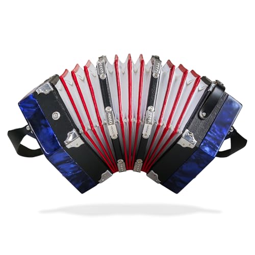 Concertinas 20-Key Accordion for Adults & Beginners, Professional Hexagonal Accordion with Adjustable Hand Straps, Air-Tight Windbox & Complete Accessories (Blue)