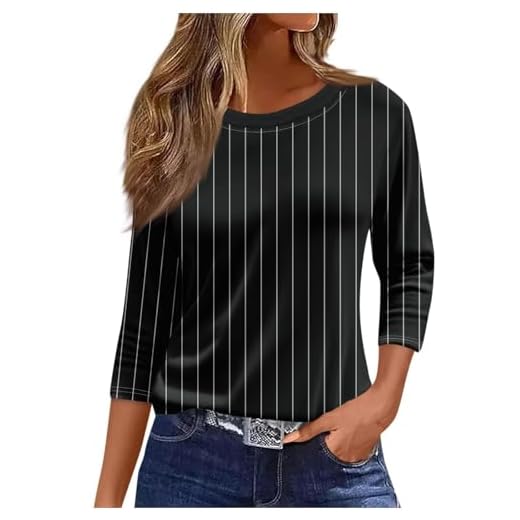 YAOJIWANG Sweat Femme Ample Tops Manches 3/4 Sweat-Shirt Col Rond Décontracté À Imprimé Rayé Sweatshirt Grande Taille Hauts De Sport Lâche Tenues d'automne Veste Outwear avec Poches Pas Cher