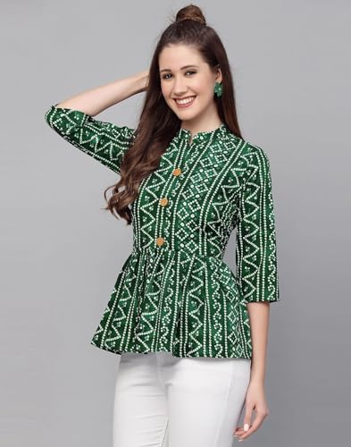 Image of Bollyclues Women's Crepe Bandhni Printed Peplum Top(BC-to)