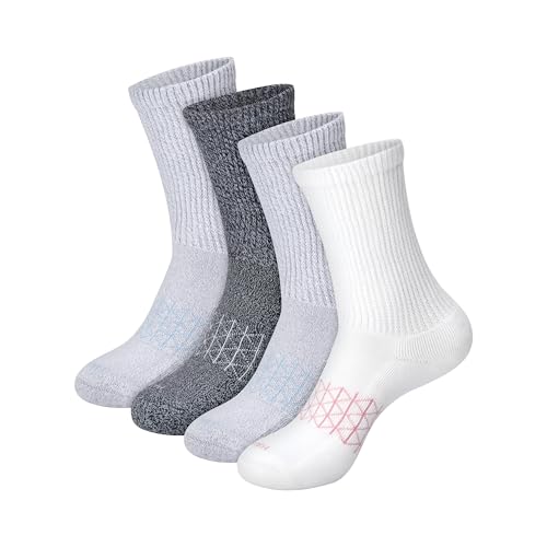 Hanes Women's Non-Binding Crew Socks, Absolute Wellness Non-Restrictive Cushioned Socks for Women, 4-Pack