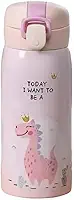 Garrafa Térmica Garrafinha Térmica Infantil Inox Canudo Trava 350 ml - Desenho dinossauro Coelho Carneiro Panda - TYDA (DINO ROSA)