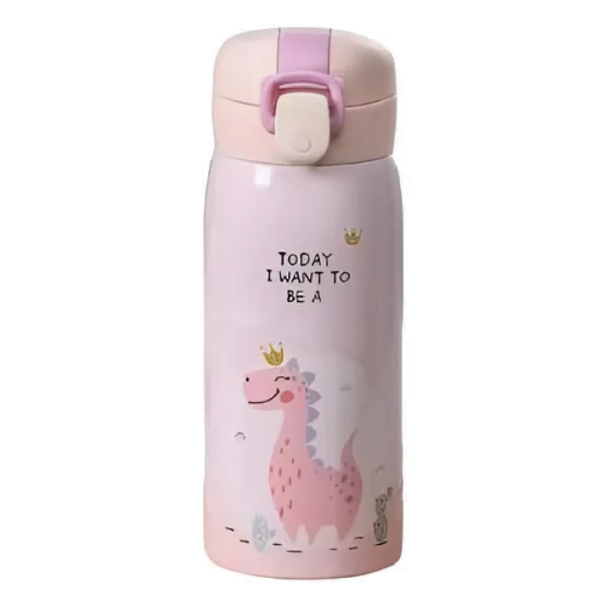 Garrafa Térmica Garrafinha Térmica Infantil Inox Canudo Trava 350 ml - Desenho dinossauro Coelho Carneiro Panda - TYDA (DINO ROSA)