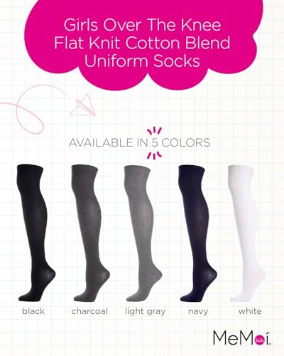 MeMoi Girls Over The Knee Flat Knit Cotton Blend Uniform Socks2