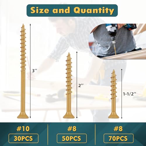 WELLOCKS Tan Rust Resistant Deck Screws 150PCS 3 Sizes (#8×1-1/2",#8×2",#10×3") 1000H Salt Spray Test | T25 Torx Anti-Strip | No Pre-Drill for Pressure-Treated Lumber/Composite Decking/Outdoor Fence by WELLOCKS - Image 2