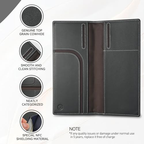 Travel Document Organizer Capacious RFID Passport Holder Wallet Genuine Leather Travel Wallet with Smart Tracker Slot(Gray)4