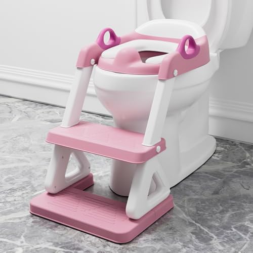 Image of Potty Training Seat with Step Stool Ladder for Kids and Toddler,Wiifo Sturdy Potty Ladder with Soft Padded Cushion for Toddler Boys and Girls(Pink) 2025 New Version