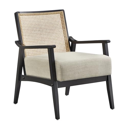 SilkWood Studio Hadwin Cane Back Accent Chair, Solid Wood Frame, Black