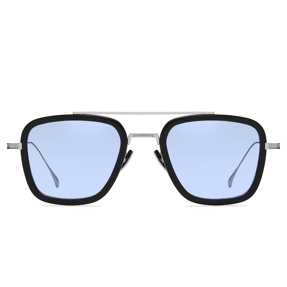 SHEEN KELLY Occhiali da sole pilota in acetato Uomo Donna Occhiali retrò quadrati con montatura in metallo e lenti in nylon