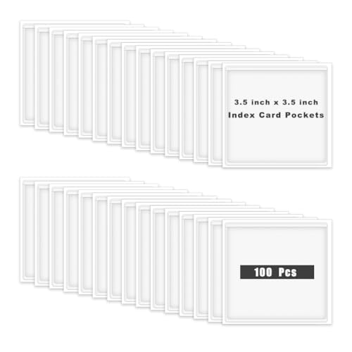 100 Pcs Adhesive Label Pockets, 3.5 * 3.5 Inch Clear Label Holder for Storage Bins for Classroom Organizing