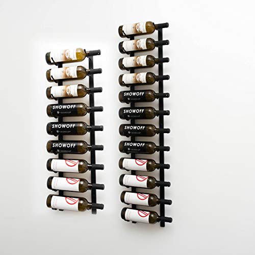 VintageView Wall Series (7 Ft) - 21 Bottle Wall Mounted Wine Bottle Rack Kit (Satin Black) Stylish Modern Wine Storage with Label Forward Design