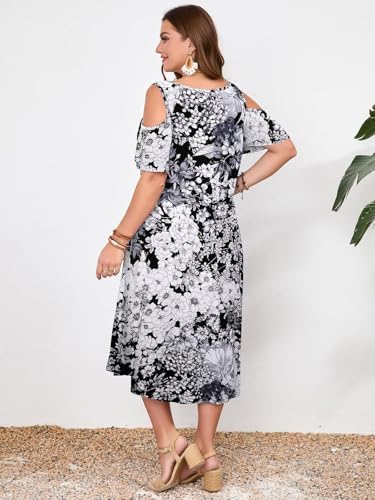 Image of LARACE Plus Size Women Dress for Summer, Midi Women's Sundress, Casual V-Neck Short Sleeve Flowy T-Shirt Dresses with Pockets