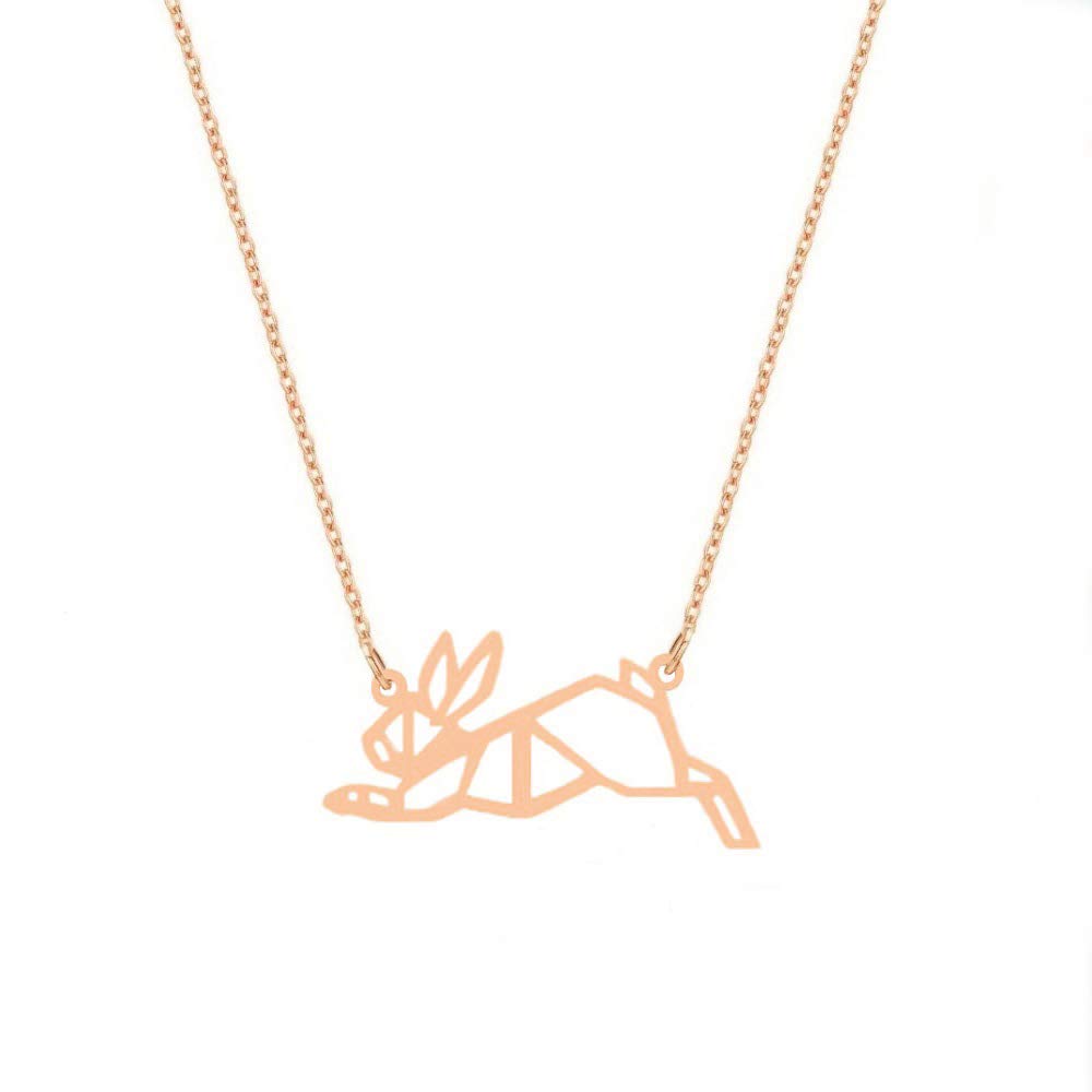 Delicate Running Rabbit Pendant Origami Animal Elements Hollow Copper Necklace Jewelry