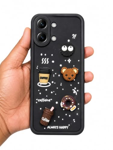 Image of Bintage Cute Fun Taddy Cartoon 3D Ball Bear Milk Cake Coffee Silicon Case Full Body & Camera Protection Back Cover Compatible for Vivo Y11 5G / Vivo Y21 5G - Black