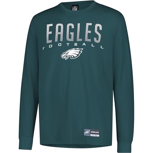 Ultra Game NFL Official Adults Super Soft Game Day Long Sleeve T-Shirt - Unisex Philadelphia Eagles Team Color Small