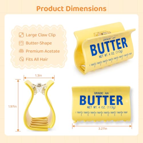Butter Acetate Claw Clip for Women, Cute Food-Themed Hair Clip, Large Strong Hold Hair Claw for Thick & Thin Hair, Novelty Butter Stick Design for Bun, French Twist, Half-Up & Updo Styles — view 2