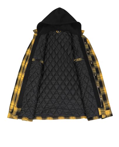Image of ZENTHACE Men's Quilted Lined Hooded Plaid Jacket,Zipper & Snap Closure