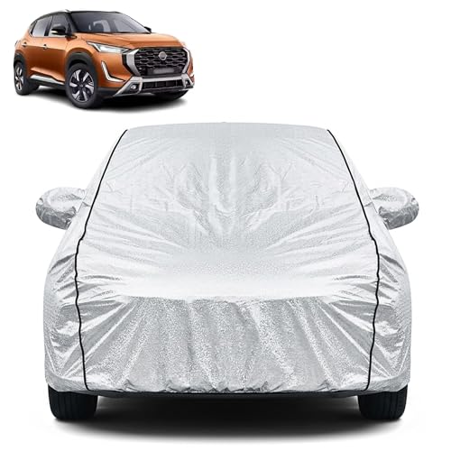 Image of Waterproof Car Cover for Nissan Magnite | Dustproof, UV Resistant & Scratch Protection | Soft Cotton Lining | Triple Stitched | Mirror Pockets & Elastic Fit | Silver